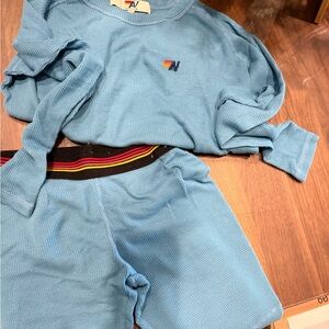 Aviator nation Blue Waffle Knit Loungewear Set